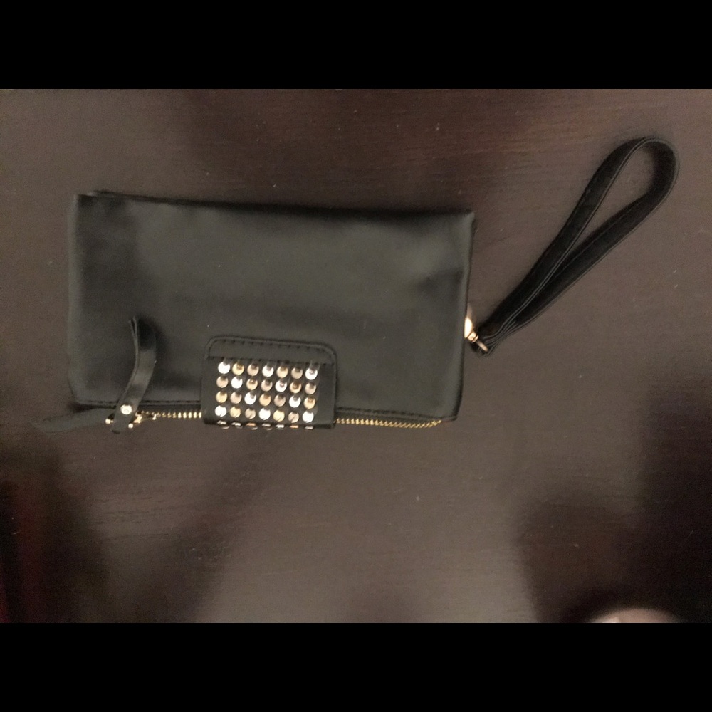 Black leather wristlet with bling